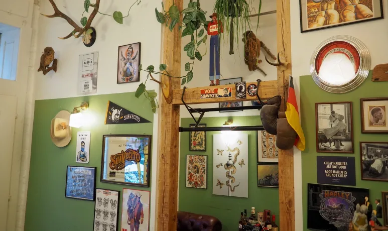 Sailer's Barbershop interior view with vintage barber chair and classic furnishings