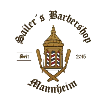 Logo von Sailer's Barbershop: der Mannheimer Wasserturm als Barber-Pole über gekreuzten Rasiermessern, umrahmt von „Sailer's Barbershop – Seit 2015 – Mannheim“ in Frakturschrift